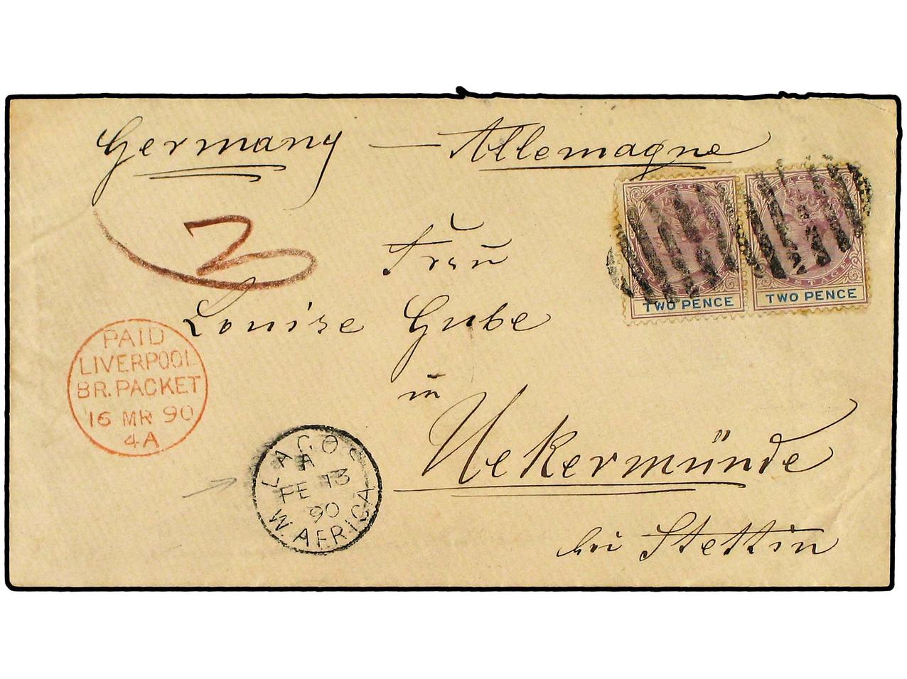 Lot 1017 - british colonies lagos -  Soler Y Llach Stamps and Postal History of Spain, featuring China, Colombia – Prephilatelic Spanish period –, British Colonies, Japan, Portugal and Switzerland