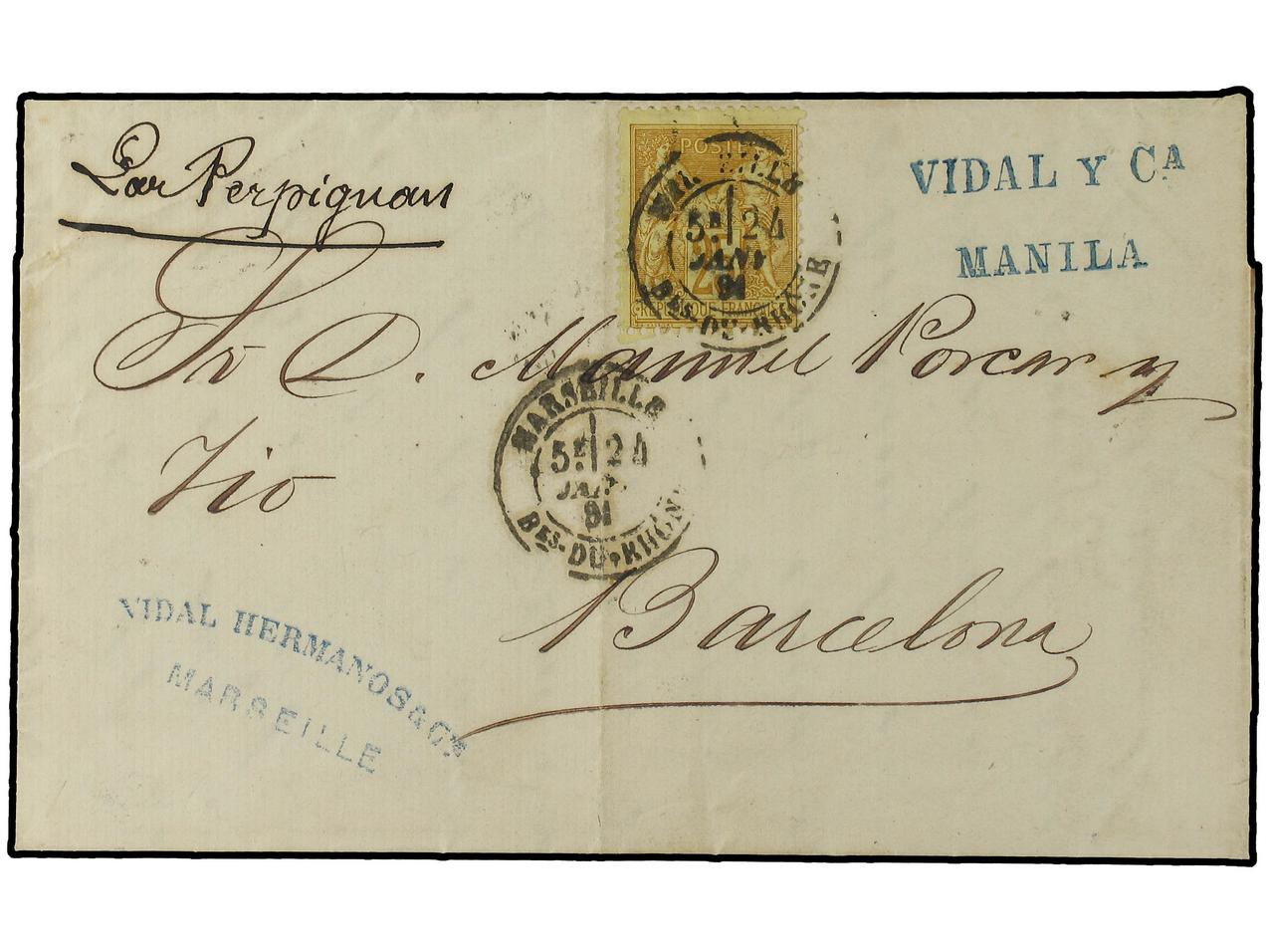Lot 1634 - Philippines  -  Soler Y Llach B.P.O. Abroad, Philippines Postal Rates and 1880-1899 period and Philippines, Cuba and Puerto Rico Postal Stationery