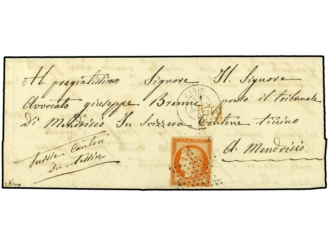 Lot 638 - france and area postal history -  Soler Y Llach Stamps and Postal History of Spain, featuring China, Colombia – Prephilatelic Spanish period –, British Colonies, Japan, Portugal and Switzerland
