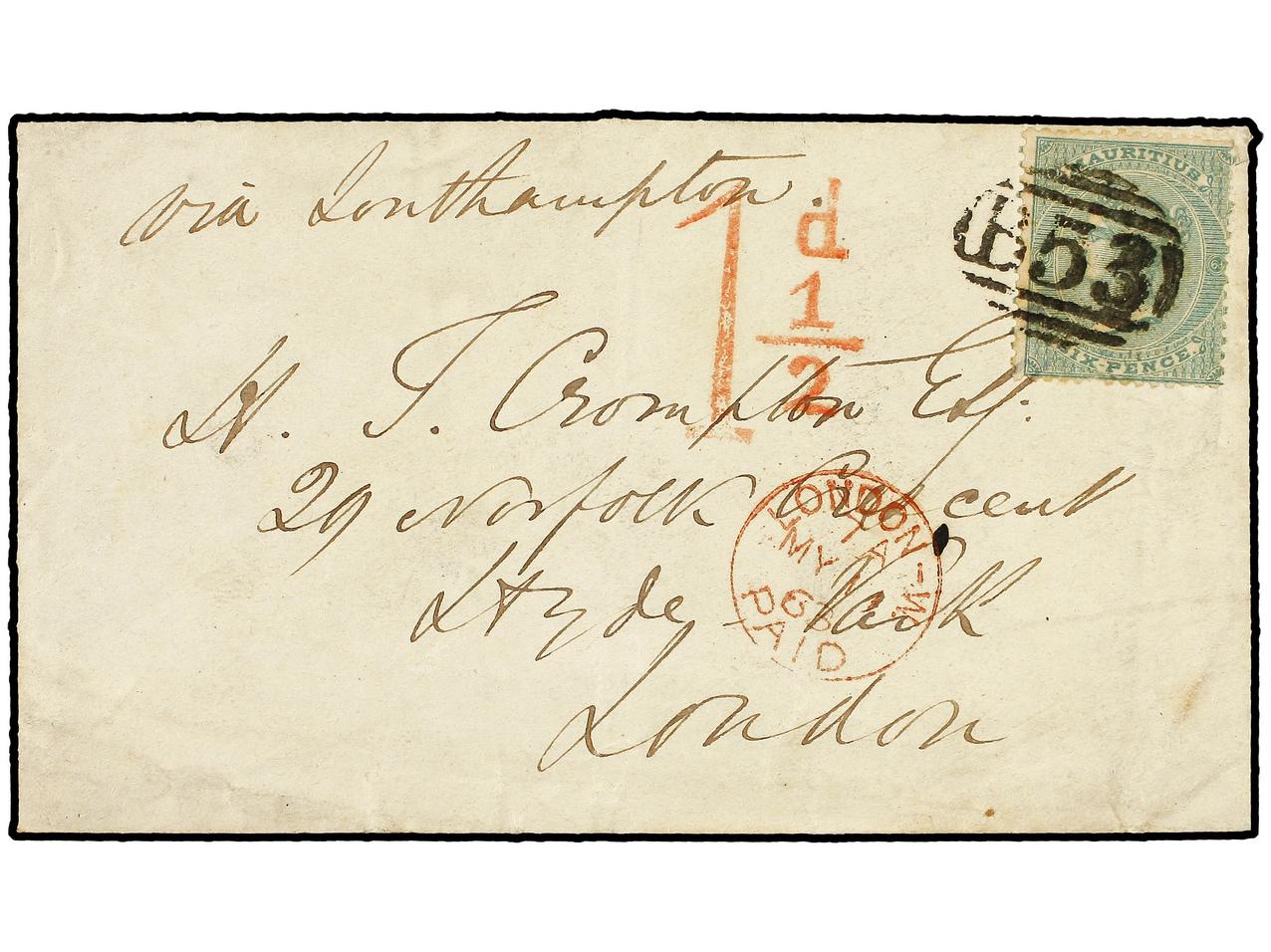 Lot 1051 - british colonies Mauritius - Soler Y Llach Stamps and Postal History of Spain, featuring China, Colombia – Prephilatelic Spanish period –, British Colonies, Japan, Portugal and Switzerland Lot 1051 - british colonies Mauritius - Soler Y Llach Stamps and Postal History of Spain, featuring China, Colombia – Prephilatelic Spanish period –, British Colonies, Japan, Portugal and Switzerland
