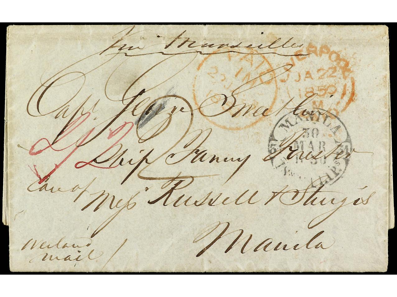 Lot 2091 - Forwarding Agents and Postal Rates  -  Soler Y Llach B.P.O. Abroad, Philippines Postal Rates and 1880-1899 period and Philippines, Cuba and Puerto Rico Postal Stationery