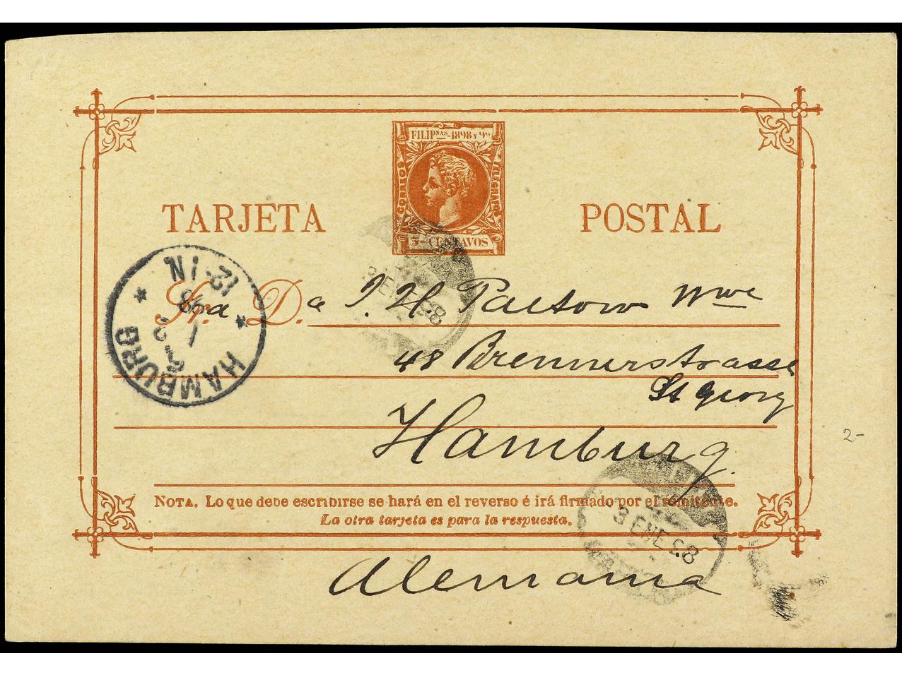 Lot 2306 - Philippines. Postal Stationery  -  Soler Y Llach B.P.O. Abroad, Philippines Postal Rates and 1880-1899 period and Philippines, Cuba and Puerto Rico Postal Stationery