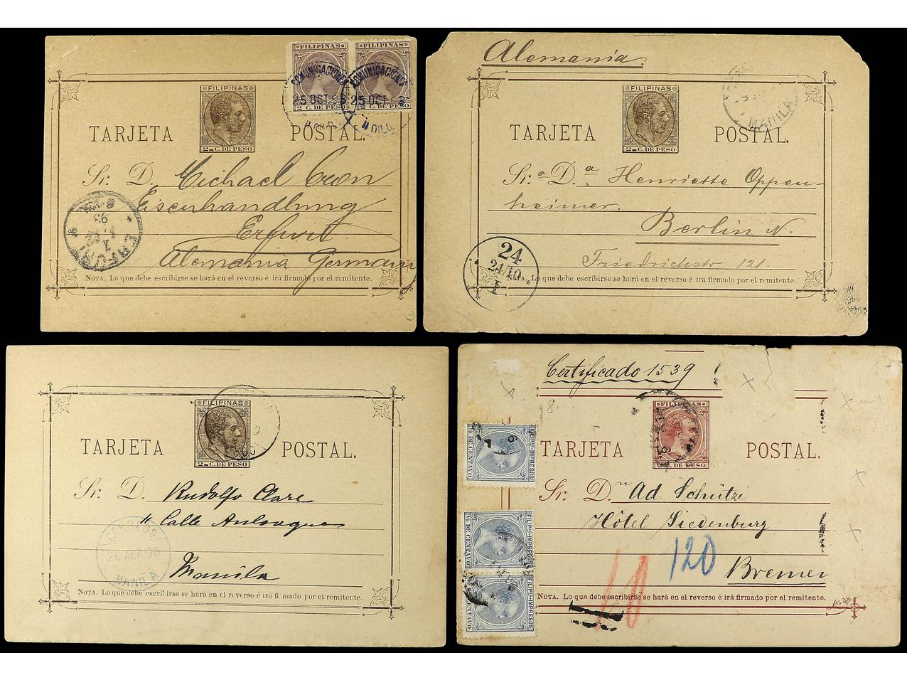 Lot 2308 - Philippines. Postal Stationery  -  Soler Y Llach B.P.O. Abroad, Philippines Postal Rates and 1880-1899 period and Philippines, Cuba and Puerto Rico Postal Stationery