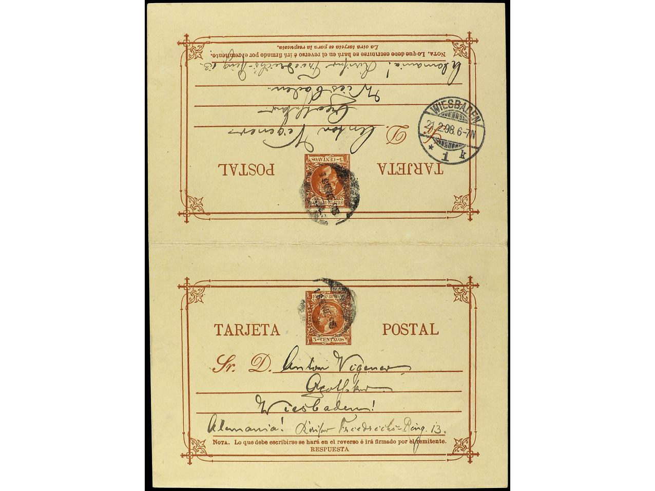 Lot 2307 - Philippines. Postal Stationery  -  Soler Y Llach B.P.O. Abroad, Philippines Postal Rates and 1880-1899 period and Philippines, Cuba and Puerto Rico Postal Stationery