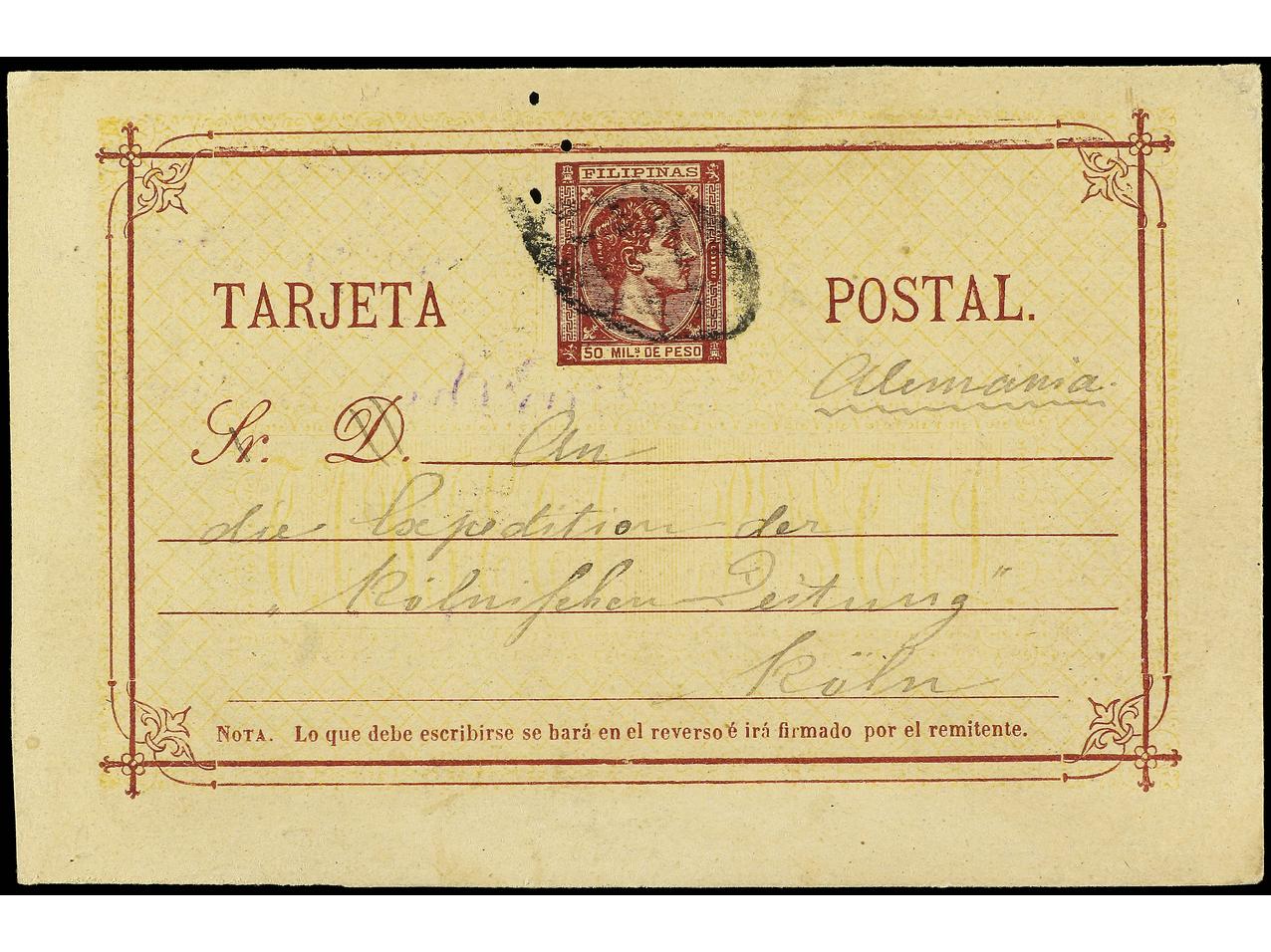 Lot 2254 - Philippines. Postal Stationery  -  Soler Y Llach B.P.O. Abroad, Philippines Postal Rates and 1880-1899 period and Philippines, Cuba and Puerto Rico Postal Stationery
