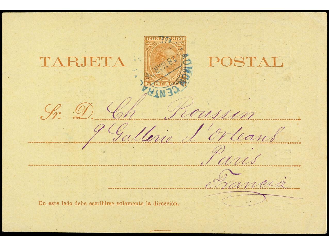 Lot 2360 - Puerto Rico. Postal Stationery  -  Soler Y Llach B.P.O. Abroad, Philippines Postal Rates and 1880-1899 period and Philippines, Cuba and Puerto Rico Postal Stationery