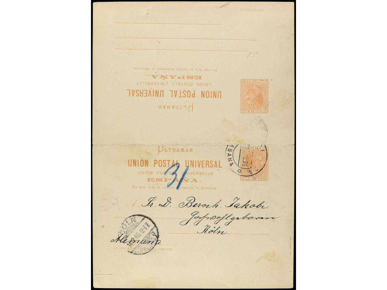 Lot 2318 - Cuba. Postal Stationery  -  Soler Y Llach B.P.O. Abroad, Philippines Postal Rates and 1880-1899 period and Philippines, Cuba and Puerto Rico Postal Stationery