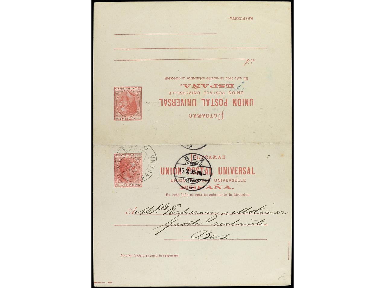Lot 2316 - Cuba. Postal Stationery  -  Soler Y Llach B.P.O. Abroad, Philippines Postal Rates and 1880-1899 period and Philippines, Cuba and Puerto Rico Postal Stationery