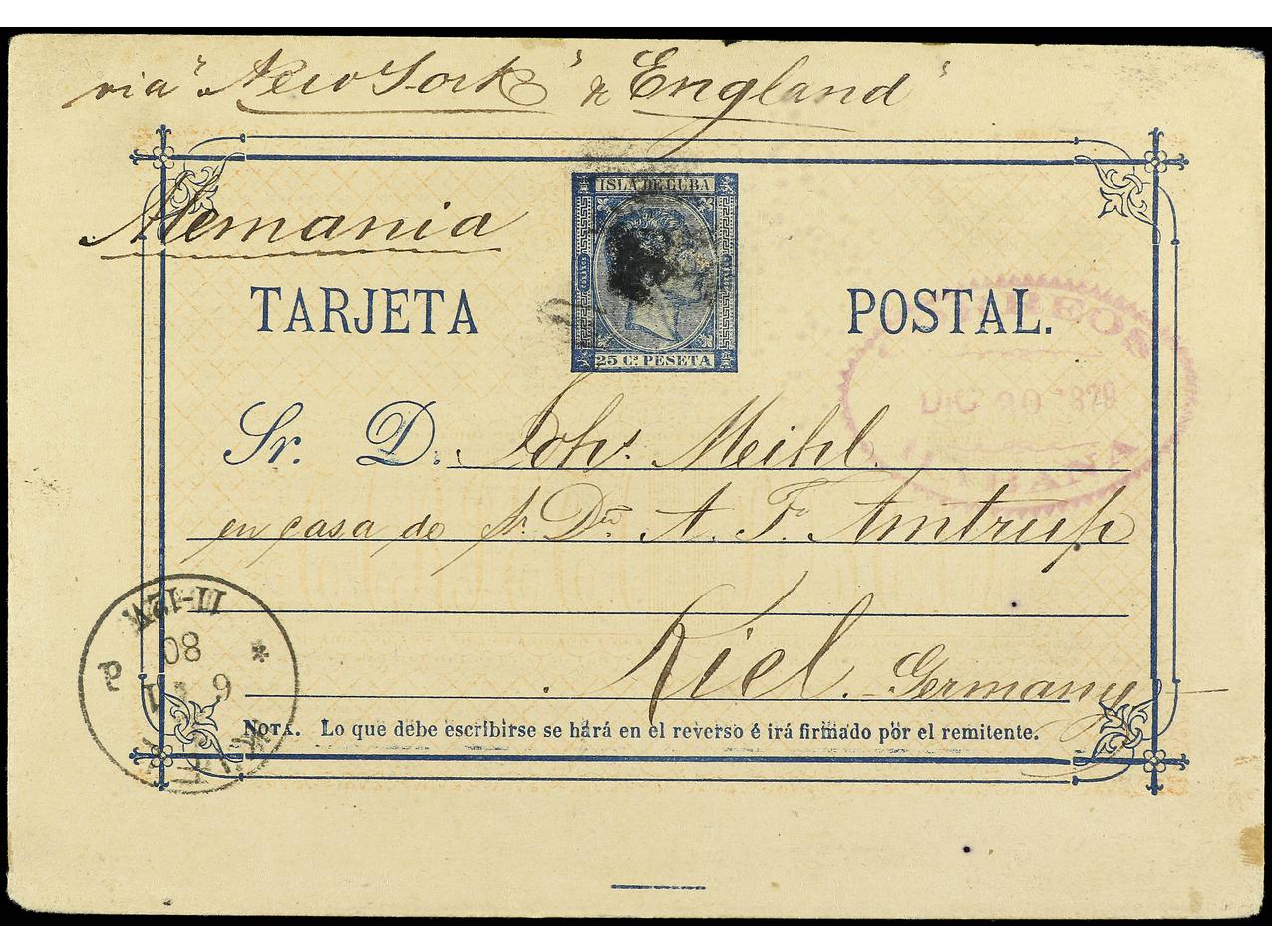 Lot 2309 - Cuba. Postal Stationery  -  Soler Y Llach B.P.O. Abroad, Philippines Postal Rates and 1880-1899 period and Philippines, Cuba and Puerto Rico Postal Stationery