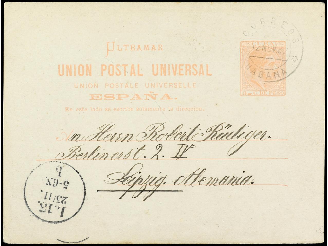 Lot 2314 - Cuba. Postal Stationery  -  Soler Y Llach B.P.O. Abroad, Philippines Postal Rates and 1880-1899 period and Philippines, Cuba and Puerto Rico Postal Stationery