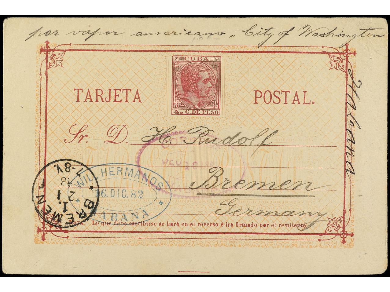 Lot 2321 - Cuba. Postal Stationery  -  Soler Y Llach B.P.O. Abroad, Philippines Postal Rates and 1880-1899 period and Philippines, Cuba and Puerto Rico Postal Stationery