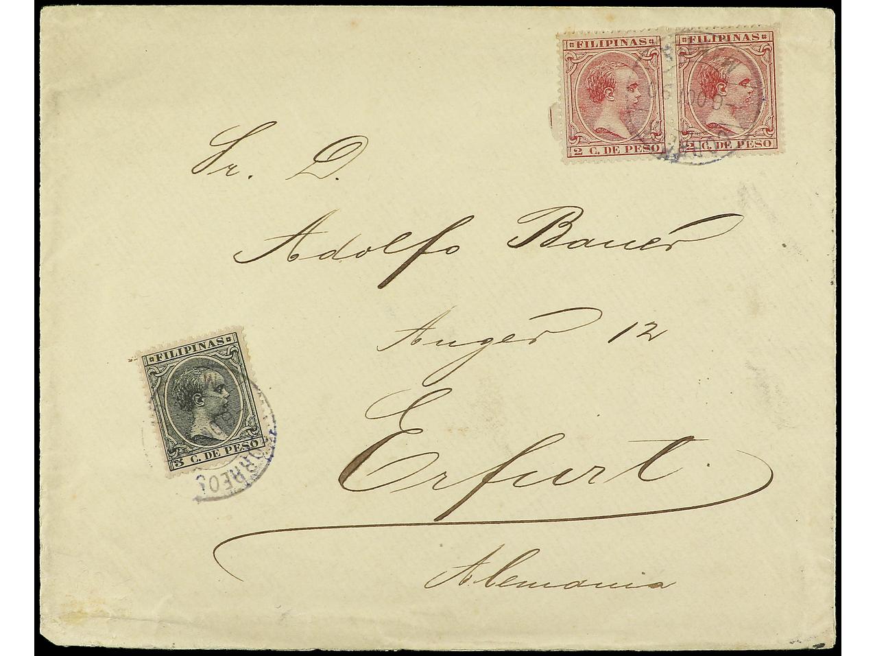 Lot 2163 - Philippines 1880-1899. Alfonso XII - Alfonso XIII  -  Soler Y Llach B.P.O. Abroad, Philippines Postal Rates and 1880-1899 period and Philippines, Cuba and Puerto Rico Postal Stationery
