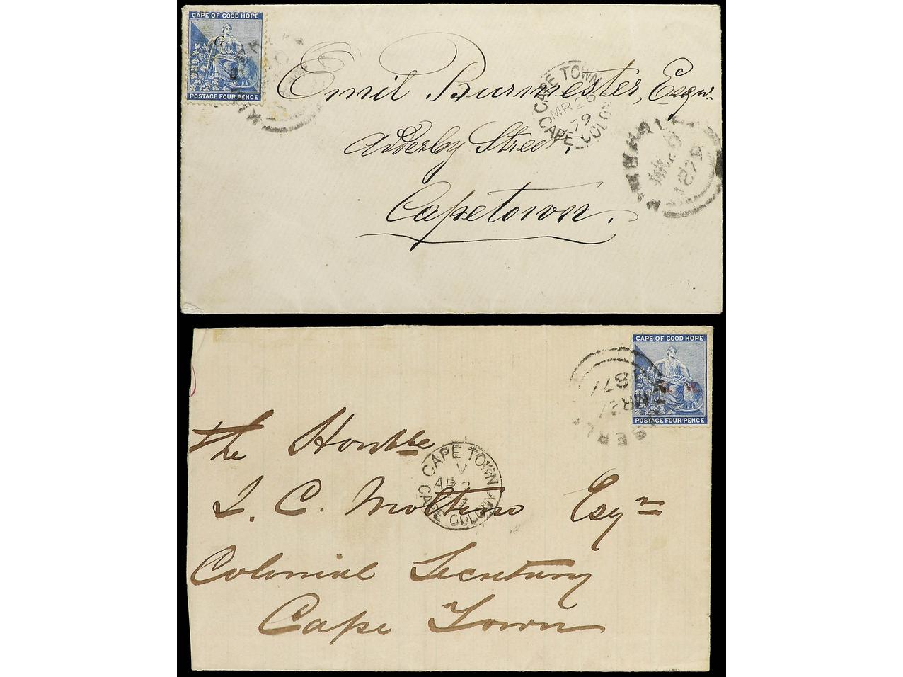 Lot 962 - british colonies cape of good hope - Soler Y Llach Stamps and Postal History of Spain, featuring China, Colombia – Prephilatelic Spanish period –, British Colonies, Japan, Portugal and Switzerland Lot 962 - british colonies cape of good hope - Soler Y Llach Stamps and Postal History of Spain, featuring China, Colombia – Prephilatelic Spanish period –, British Colonies, Japan, Portugal and Switzerland