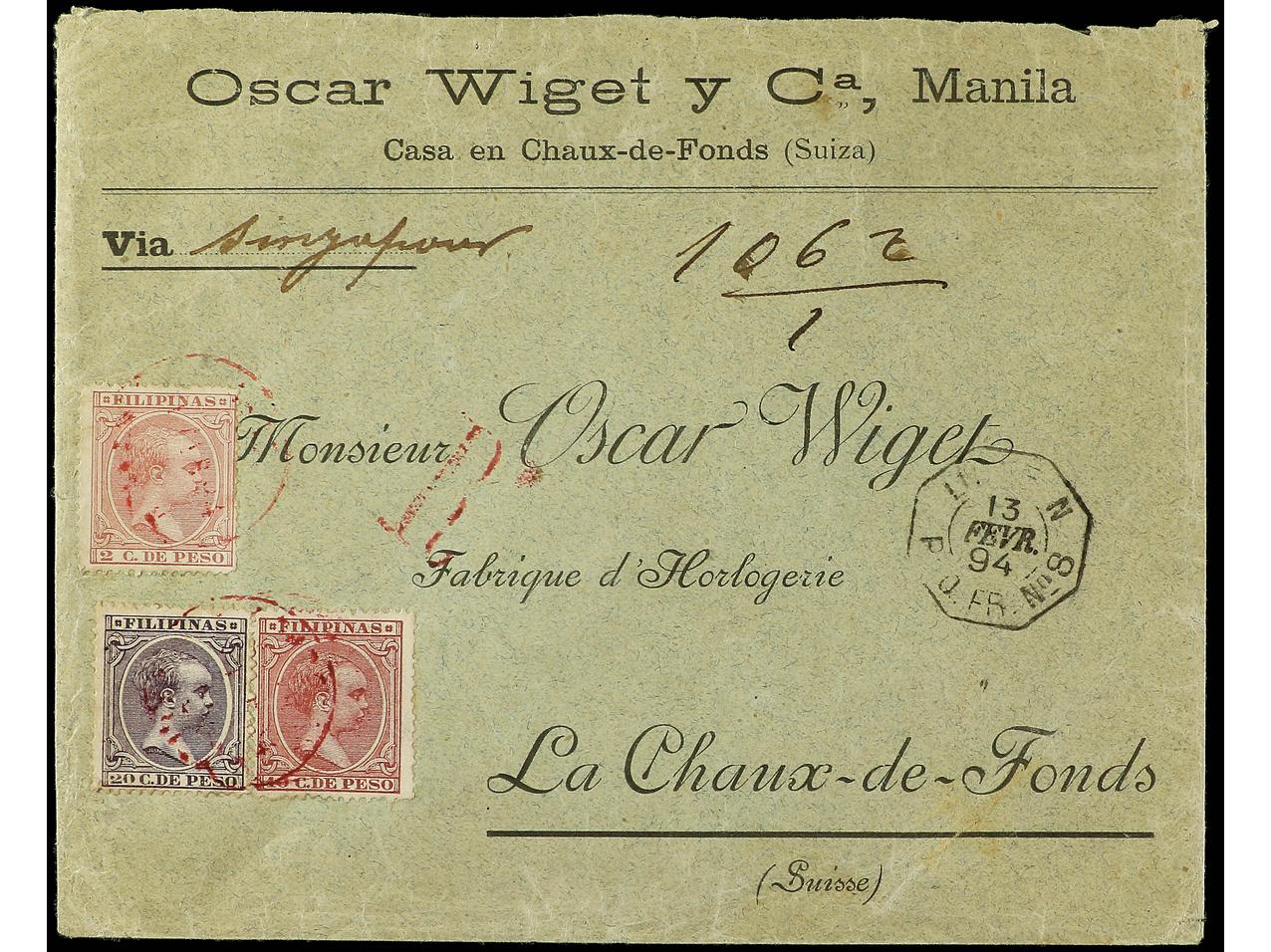 Lot 2165 - Philippines 1880-1899. Alfonso XII - Alfonso XIII  -  Soler Y Llach B.P.O. Abroad, Philippines Postal Rates and 1880-1899 period and Philippines, Cuba and Puerto Rico Postal Stationery
