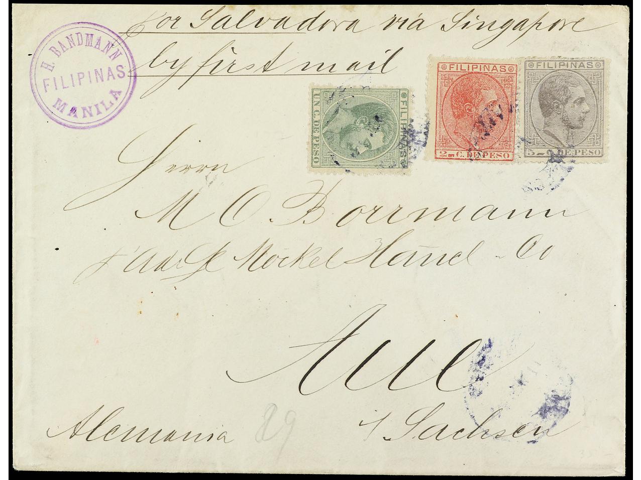 Lot 2129 - Philippines 1880-1899. Alfonso XII - Alfonso XIII - Soler Y Llach B.P.O. Abroad, Philippines Postal Rates and 1880-1899 period and Philippines, Cuba and Puerto Rico Postal Stationery Lot 2129 - Philippines 1880-1899. Alfonso XII - Alfonso XIII - Soler Y Llach B.P.O. Abroad, Philippines Postal Rates and 1880-1899 period and Philippines, Cuba and Puerto Rico Postal Stationery