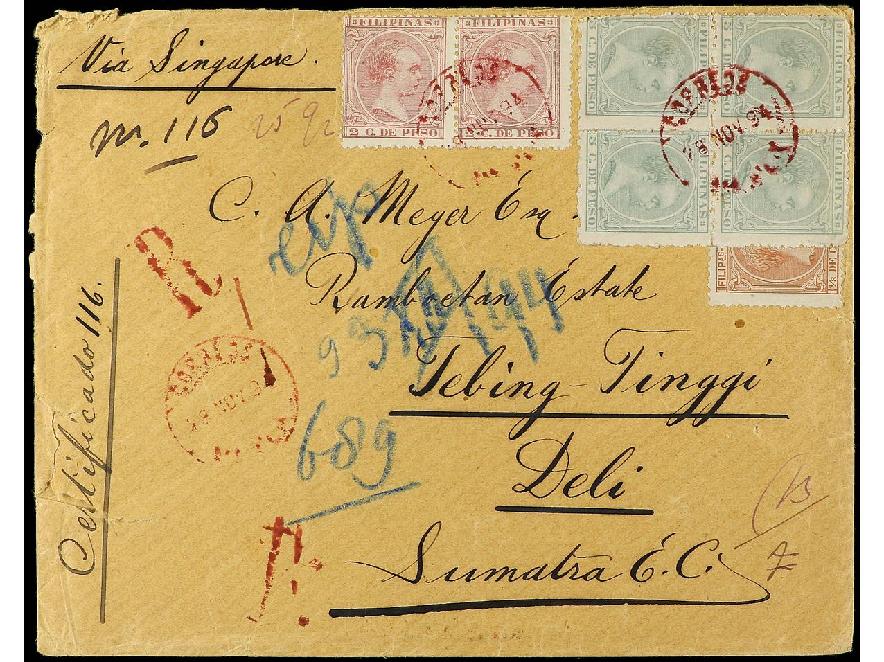 Lot 2164 - Philippines 1880-1899. Alfonso XII - Alfonso XIII  -  Soler Y Llach B.P.O. Abroad, Philippines Postal Rates and 1880-1899 period and Philippines, Cuba and Puerto Rico Postal Stationery