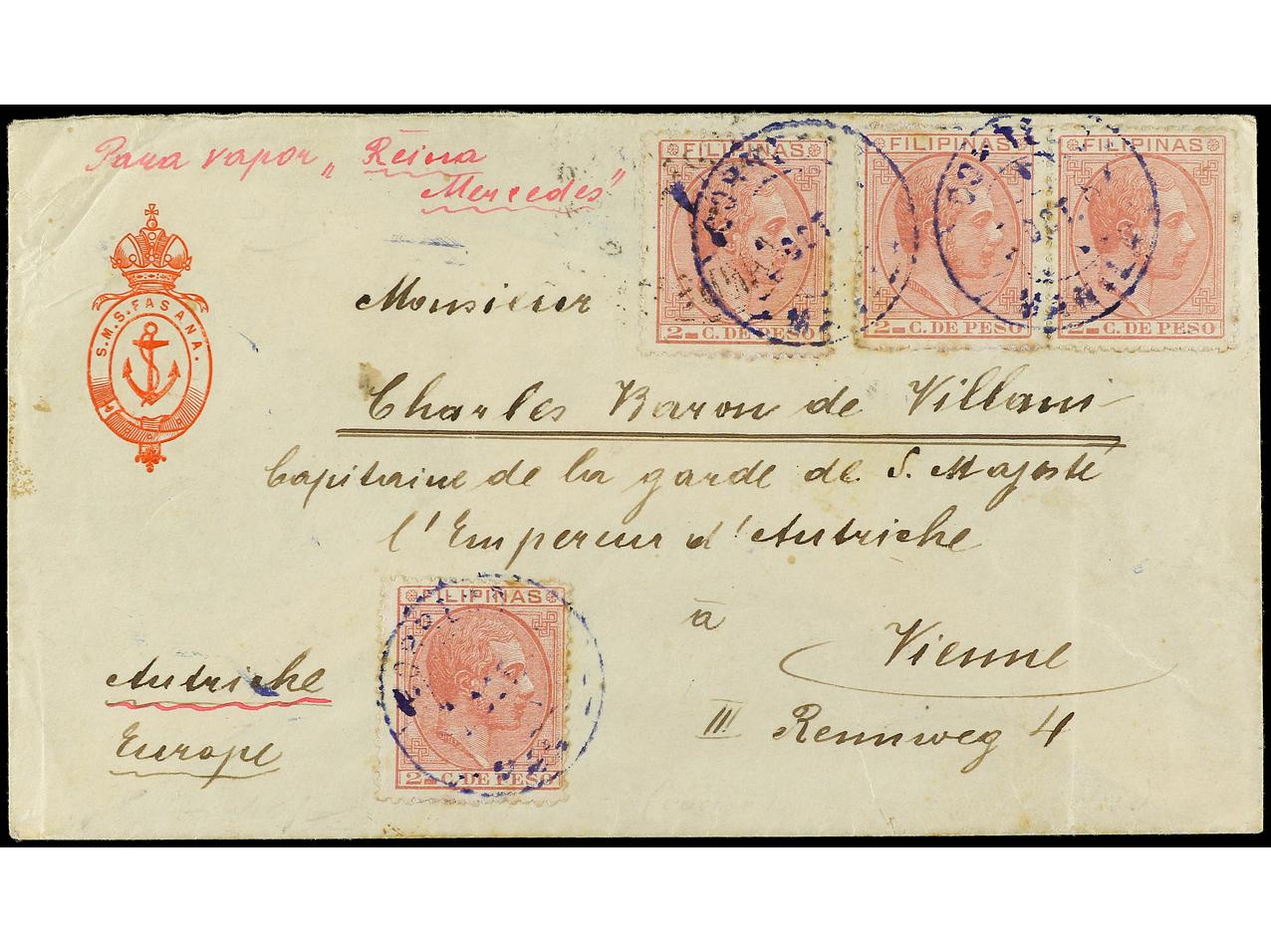 Lot 2126 - Philippines 1880-1899. Alfonso XII - Alfonso XIII - Soler Y Llach B.P.O. Abroad, Philippines Postal Rates and 1880-1899 period and Philippines, Cuba and Puerto Rico Postal Stationery Lot 2126 - Philippines 1880-1899. Alfonso XII - Alfonso XIII - Soler Y Llach B.P.O. Abroad, Philippines Postal Rates and 1880-1899 period and Philippines, Cuba and Puerto Rico Postal Stationery