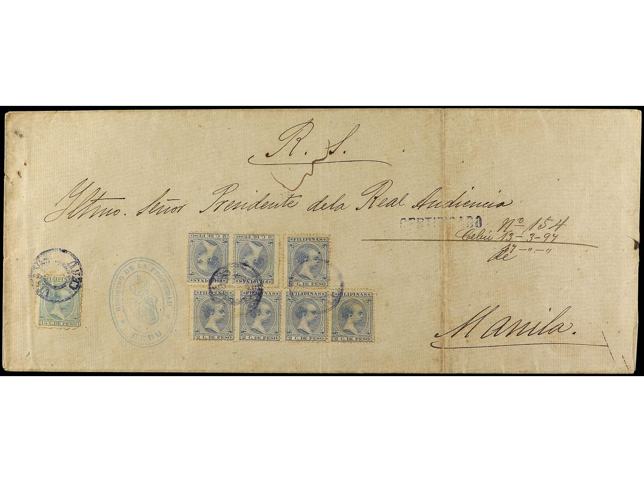 Lot 2236 - Philippines 1880-1899. Alfonso XII - Alfonso XIII - Soler Y Llach B.P.O. Abroad, Philippines Postal Rates and 1880-1899 period and Philippines, Cuba and Puerto Rico Postal Stationery Lot 2236 - Philippines 1880-1899. Alfonso XII - Alfonso XIII - Soler Y Llach B.P.O. Abroad, Philippines Postal Rates and 1880-1899 period and Philippines, Cuba and Puerto Rico Postal Stationery