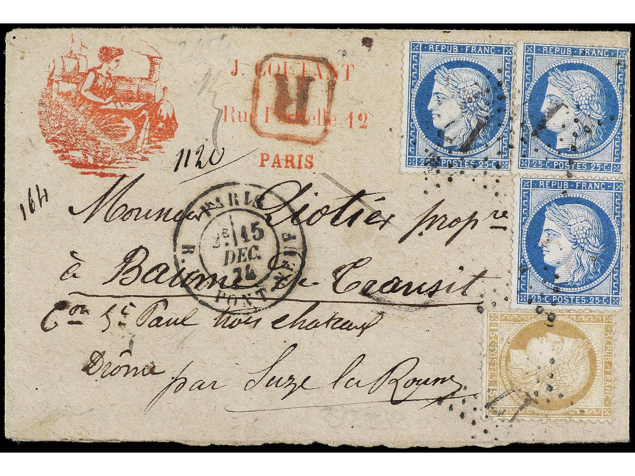 Lot 713 - france and area postal history - Soler Y Llach Stamps and Postal History of Spain, featuring China, Colombia – Prephilatelic Spanish period –, British Colonies, Japan, Portugal and Switzerland Lot 713 - france and area postal history - Soler Y Llach Stamps and Postal History of Spain, featuring China, Colombia – Prephilatelic Spanish period –, British Colonies, Japan, Portugal and Switzerland