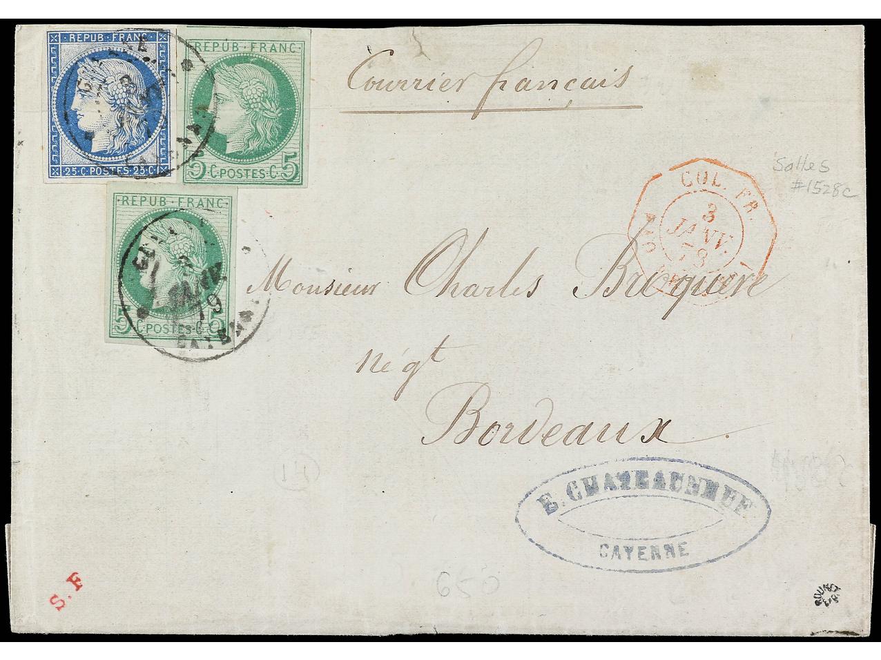 Lot 775 - french colonies guyana -  Soler Y Llach Stamps and Postal History of Spain, featuring China, Colombia – Prephilatelic Spanish period –, British Colonies, Japan, Portugal and Switzerland