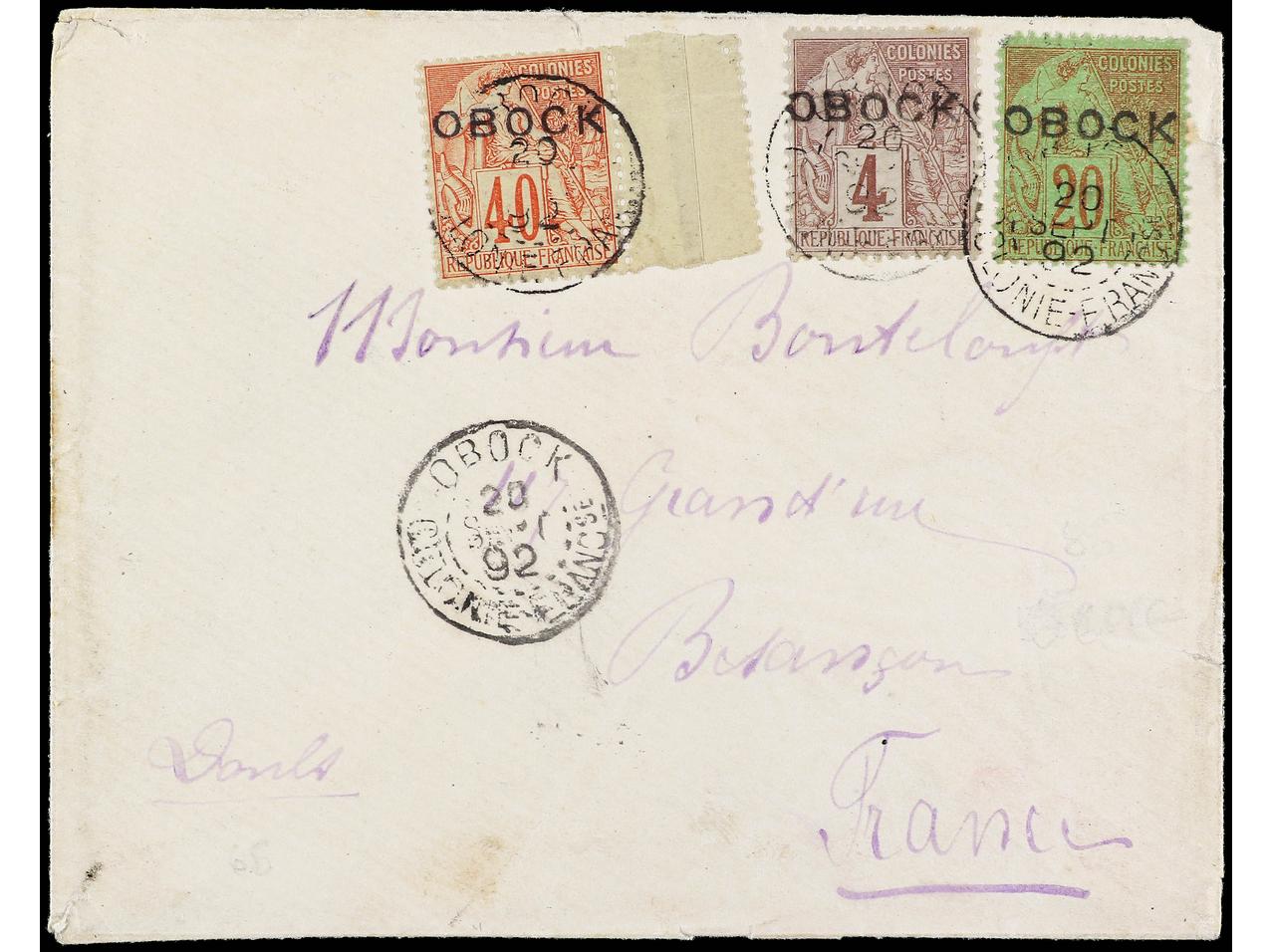 Lot 836 - french colonies obock -  Soler Y Llach Stamps and Postal History of Spain, featuring China, Colombia – Prephilatelic Spanish period –, British Colonies, Japan, Portugal and Switzerland