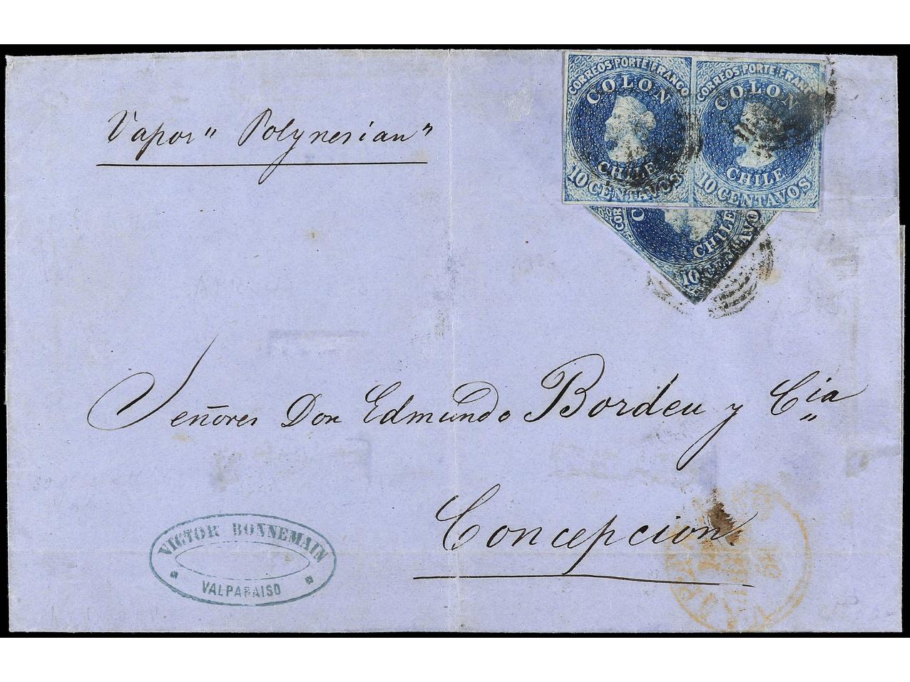 Lot 149 - Chiile  -  Soler Y Llach Stamps and Postal History of Spain, featuring China, Colombia – Prephilatelic Spanish period –, British Colonies, Japan, Portugal and Switzerland